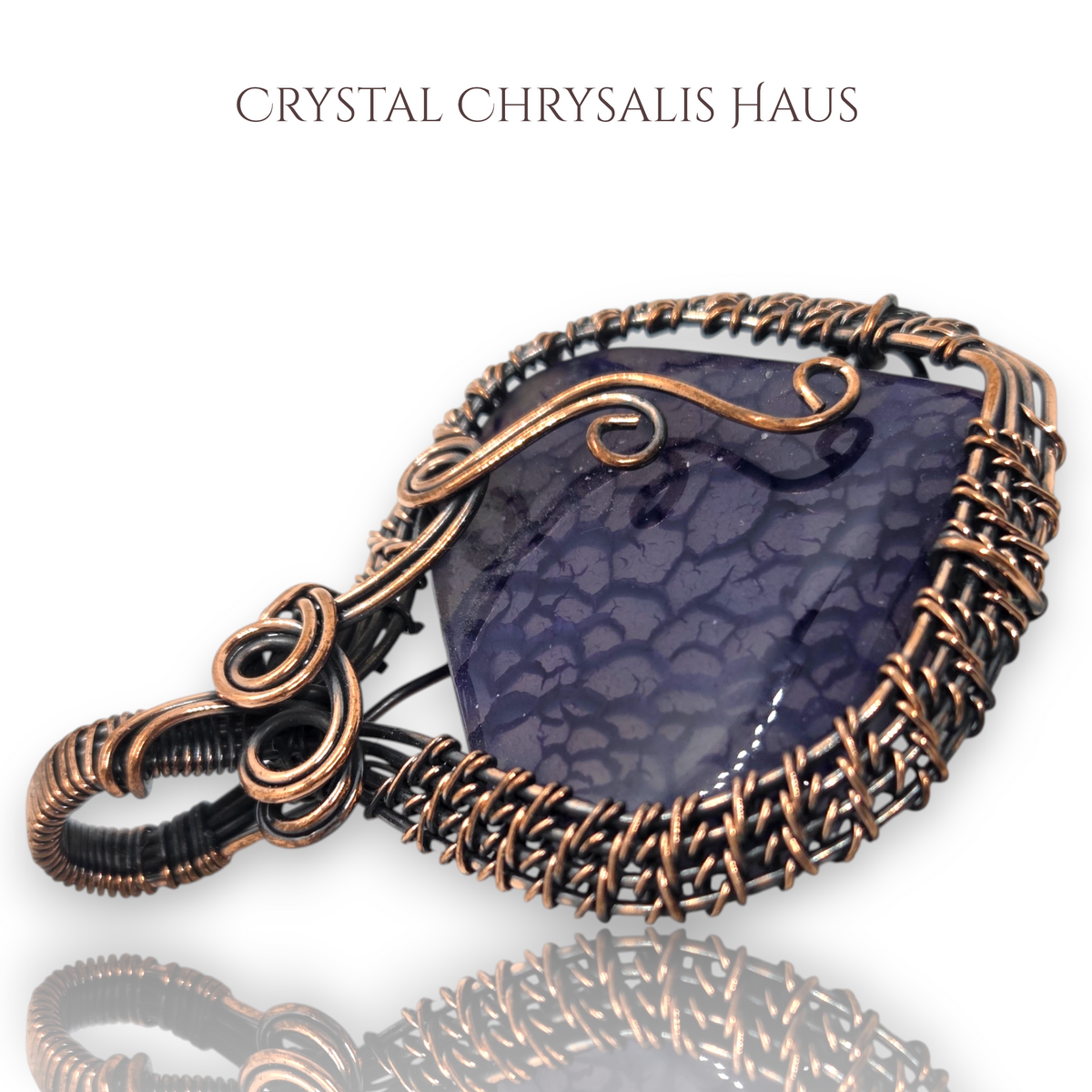Copper Hand Crafted Wire Wrap Natural Purple Dragon Vein Agate Heart Pendant