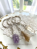 Set of 3 Quality Natural Amethyst Citrine Clear Crystal Point Silver Key Chains