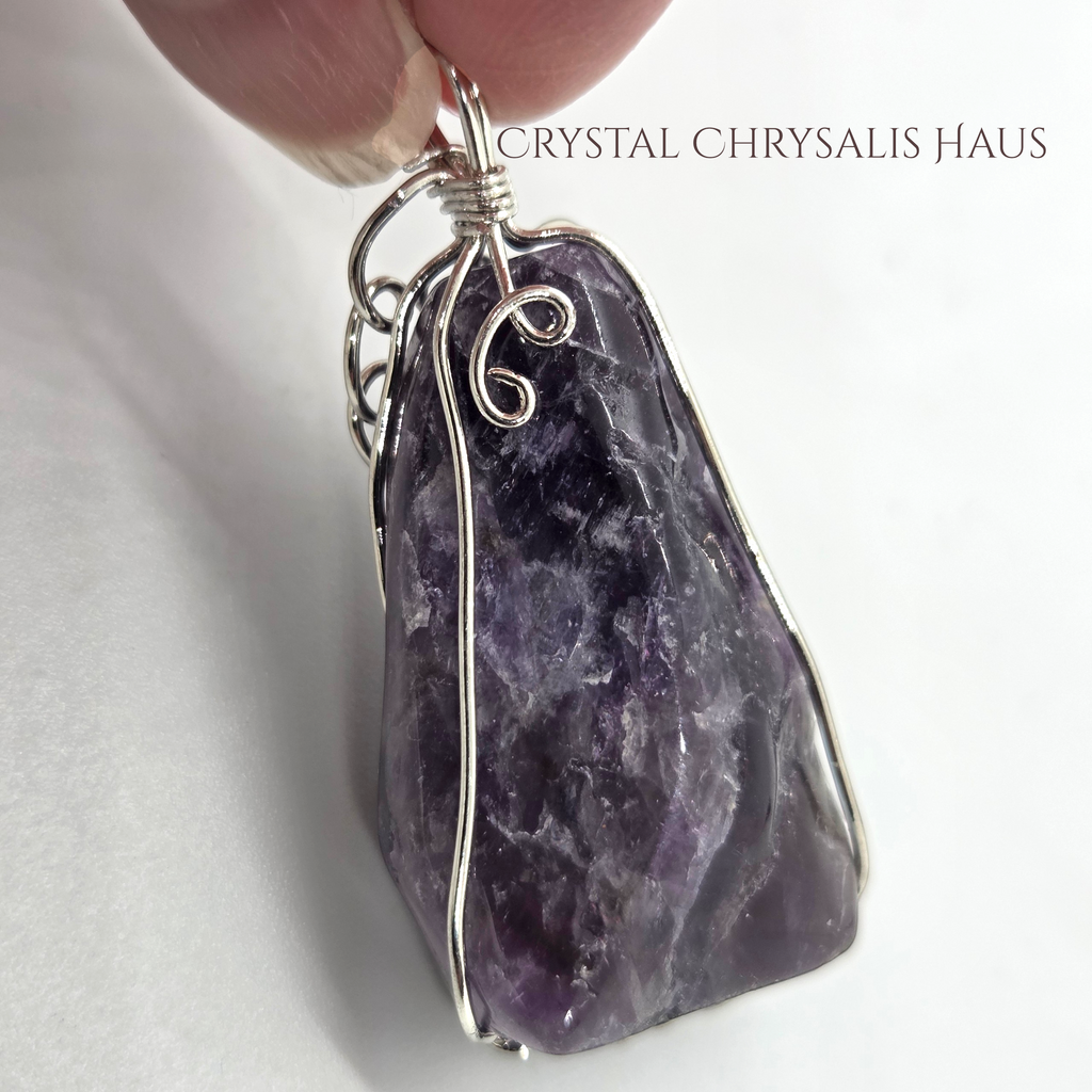 Hand Crafted Silver Wire Wrap Natural Deep Purple Amethyst Pendant