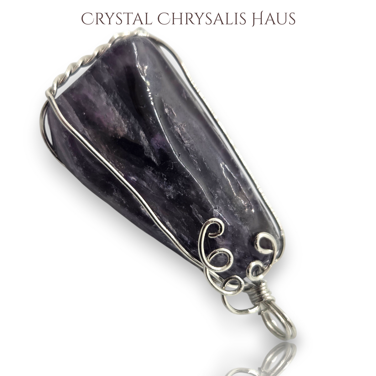 Hand Crafted Silver Wire Wrap Natural Deep Purple Amethyst Pendant