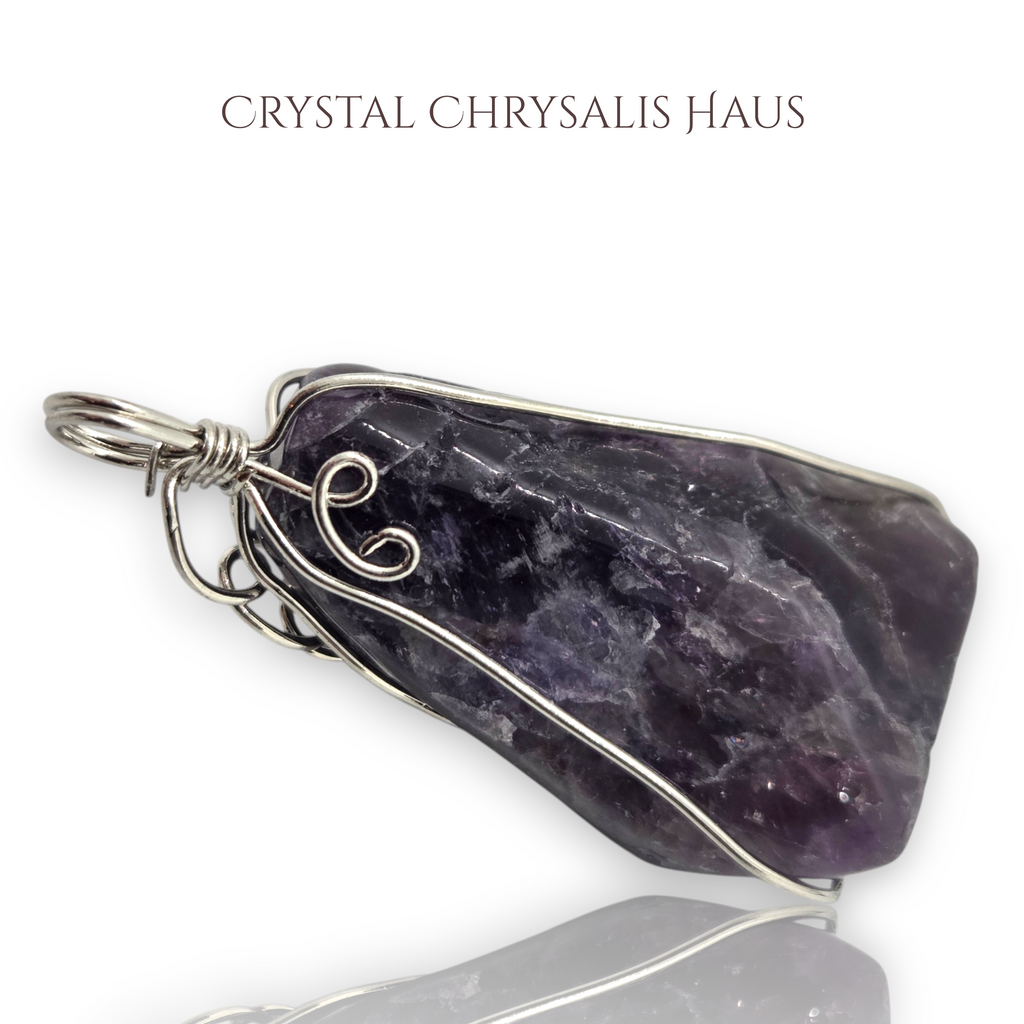 Hand Crafted Silver Wire Wrap Natural Deep Purple Amethyst Pendant