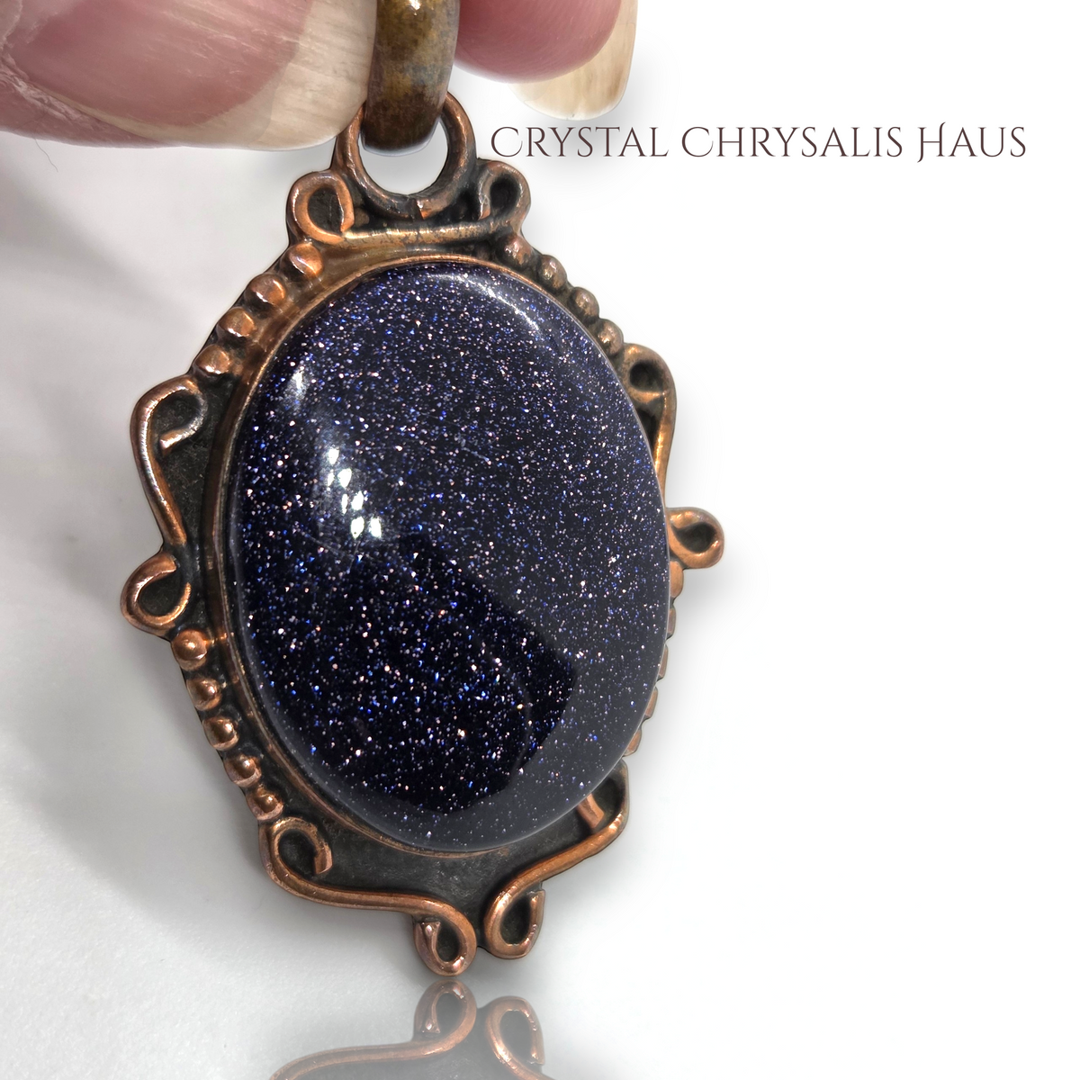 Old World Designed Solid Copper Blue Goldstone Pendant