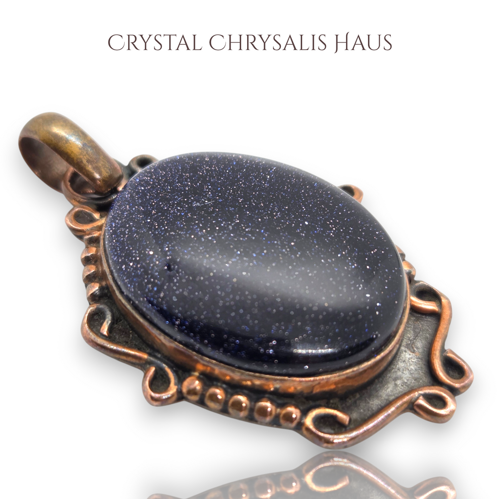 Old World Designed Solid Copper Blue Goldstone Pendant