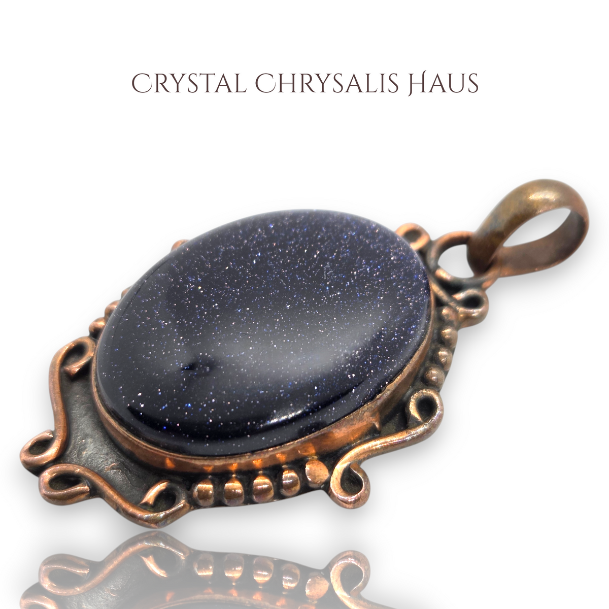 Old World Designed Solid Copper Blue Goldstone Pendant
