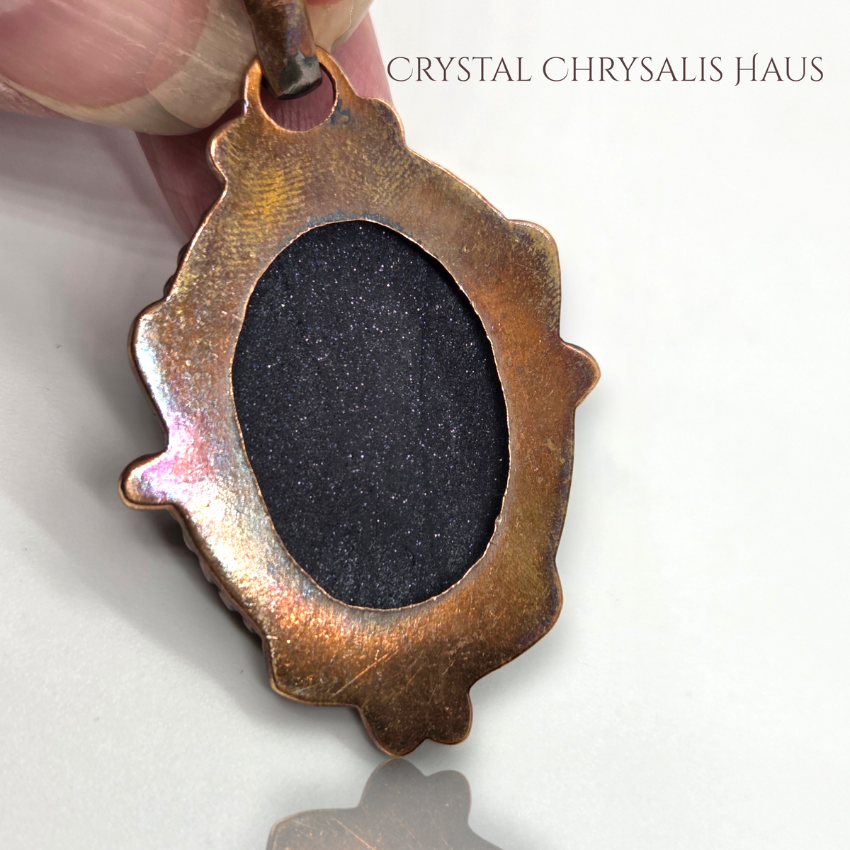 Old World Designed Solid Copper Blue Goldstone Pendant