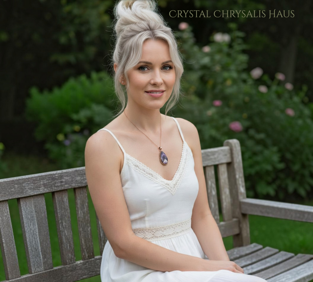 Solid Copper Natural Polished Dream Amethyst Crystal Pendant