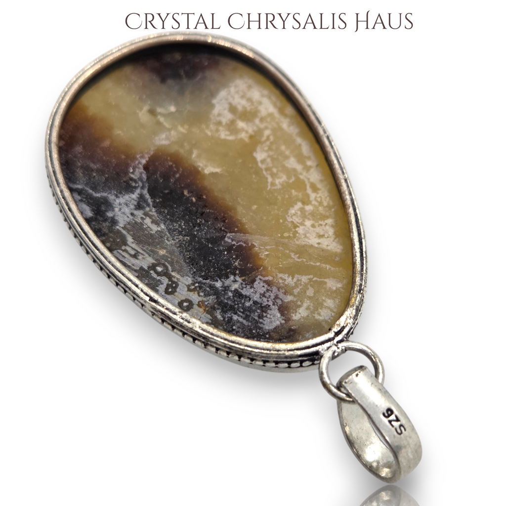 .925 Sterling Silver Large Pear Septarian Dragon Stone Gemstone Pendant