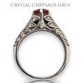 Elegant Estate Vintage Styled .925 Sterling Silver 1 Ct Red Ruby Solitaire Rhinestone Accents Ring