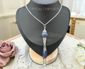 Old World Antique Silver Polished Water Clear Crystal Point Necklace Pendulum
