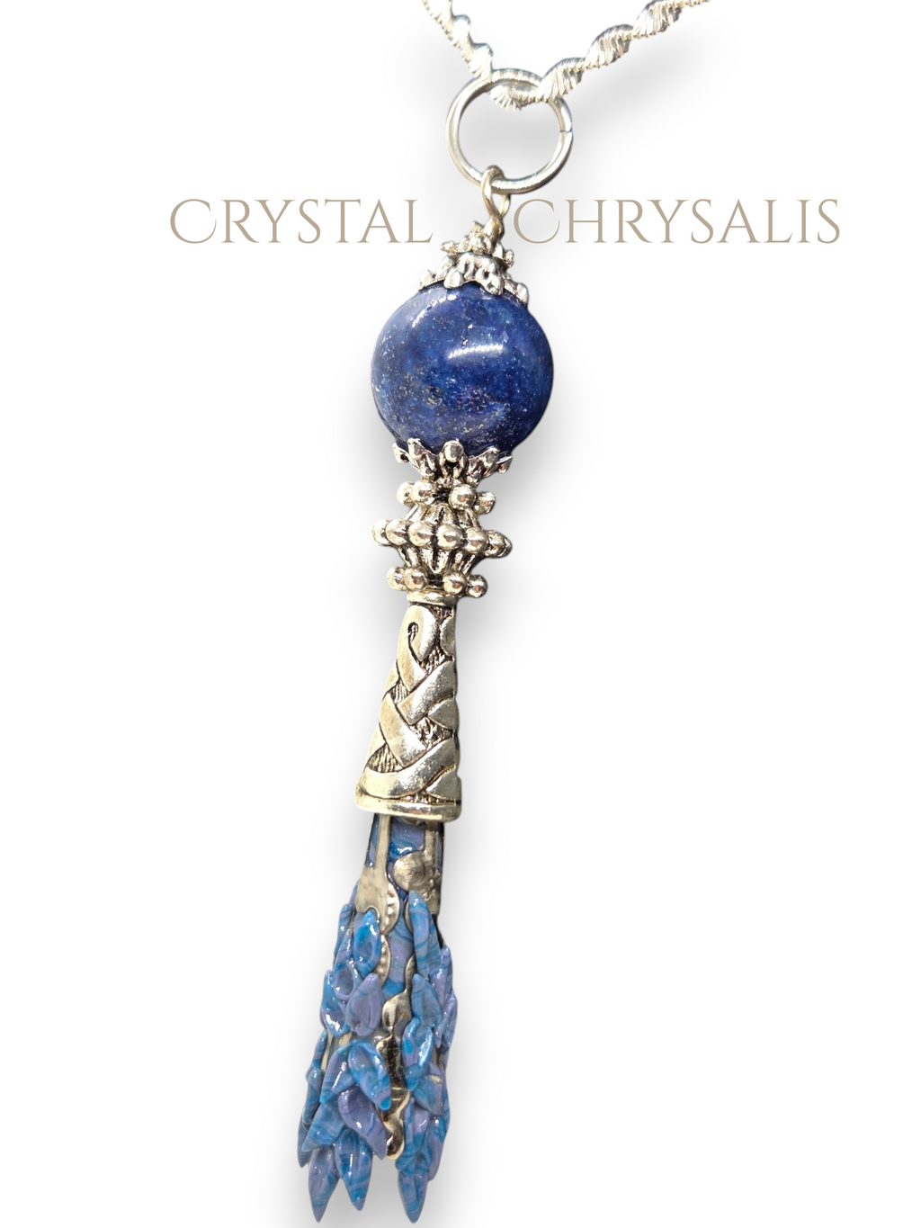 Old World Celtic Designed Antique Silver Clear Crystal Pendant Pendulum