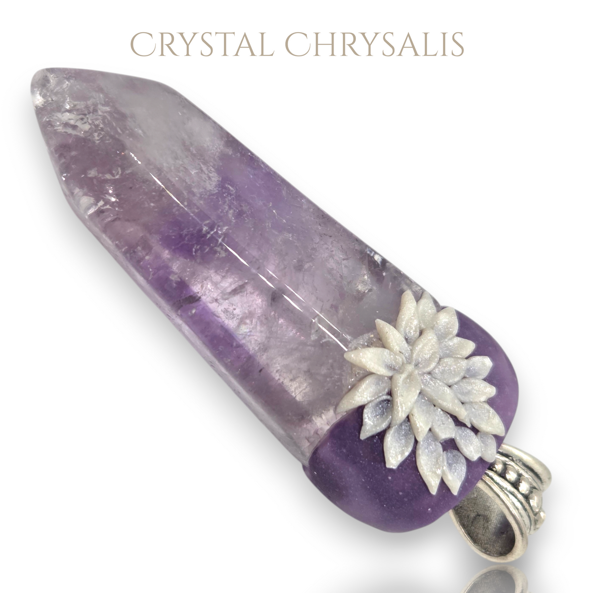 Handmade Antique Silver Natural Clear Amethyst Quartz Crystal Point Pendant
