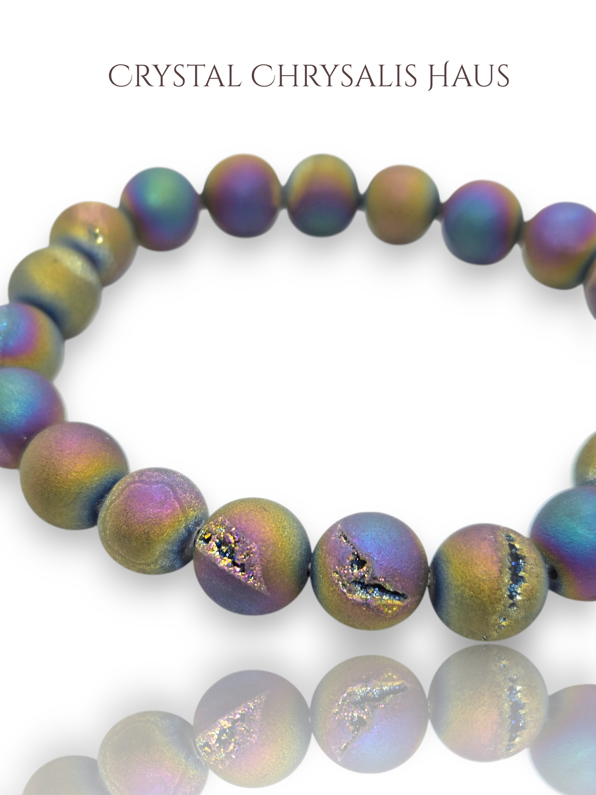 Frosted Rainbow Druzy Gemstone Expandable Bead Bracelet
